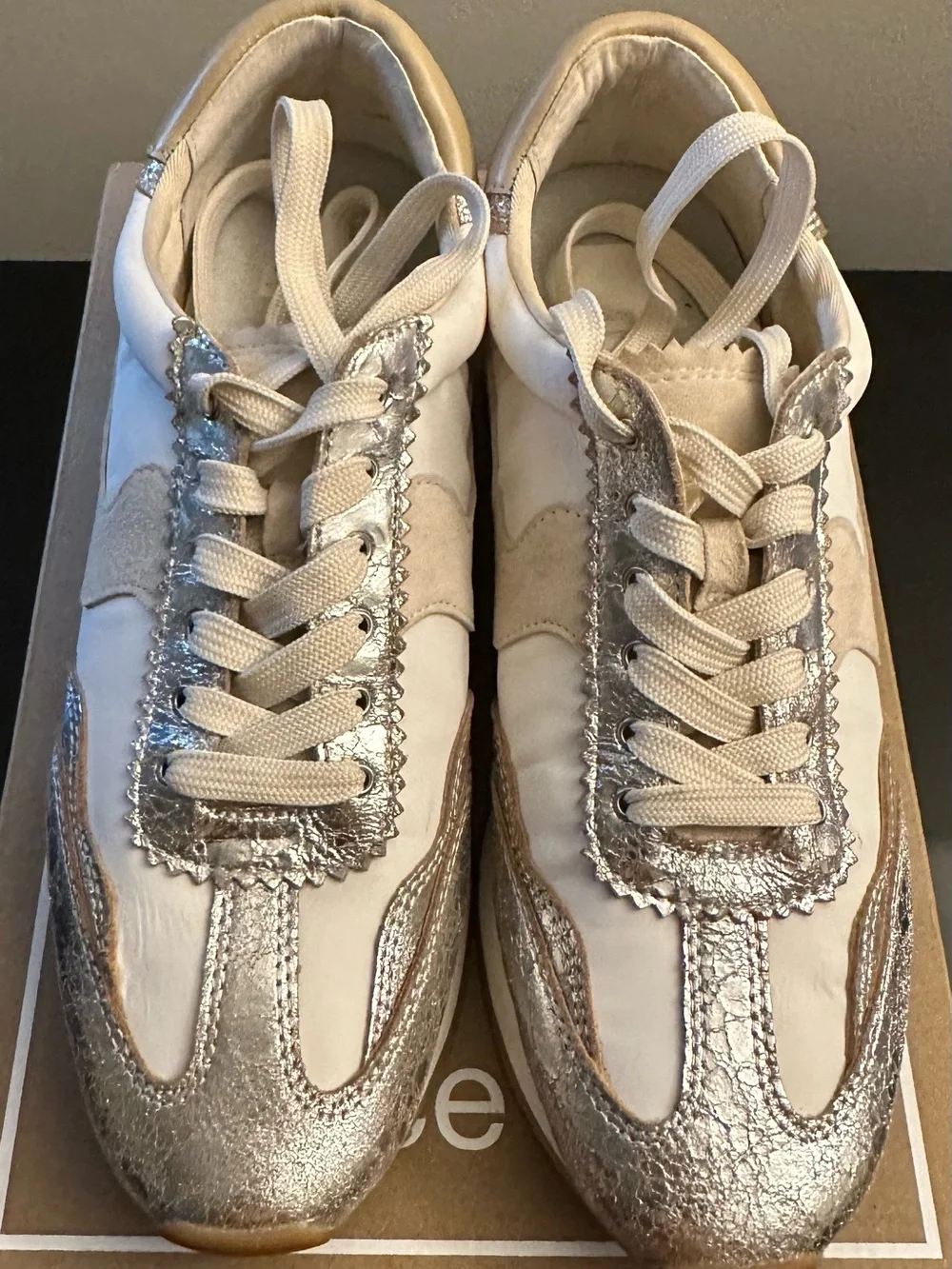 Dolce Vita Cream Sneakers with Silver Metallic Trim